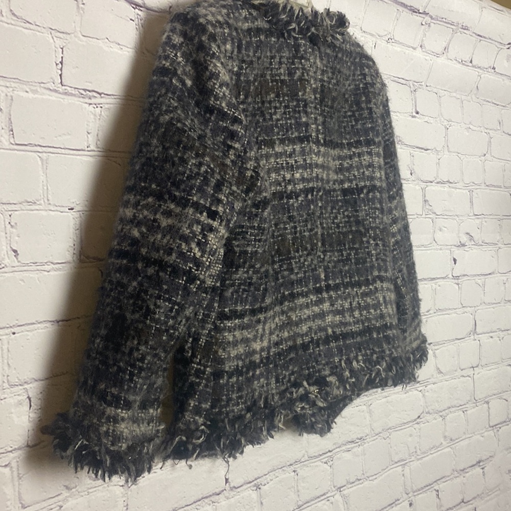 Joe Fresh wool & tweed silver detail accent with fringe trim on collar & wrist - Picture 3 of 10